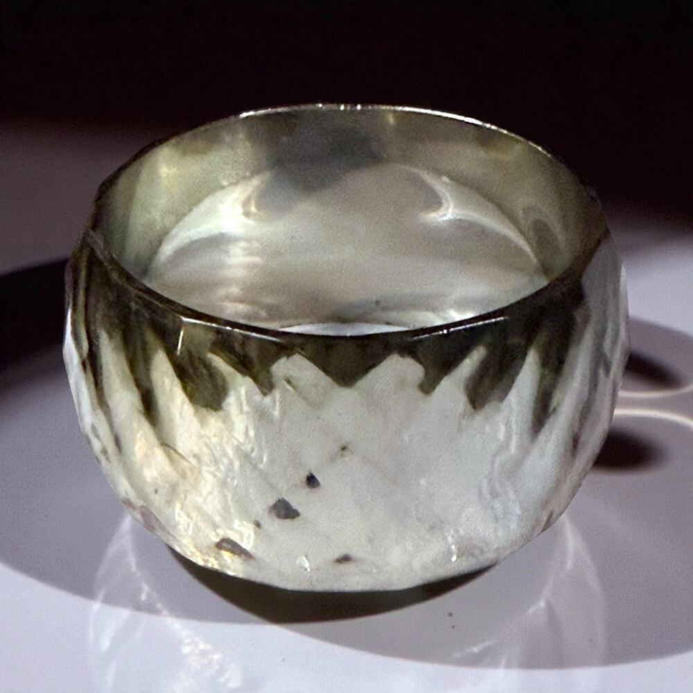 Vintage Silver Lucite Bangle Womens Round Beveled Wide Bracelet